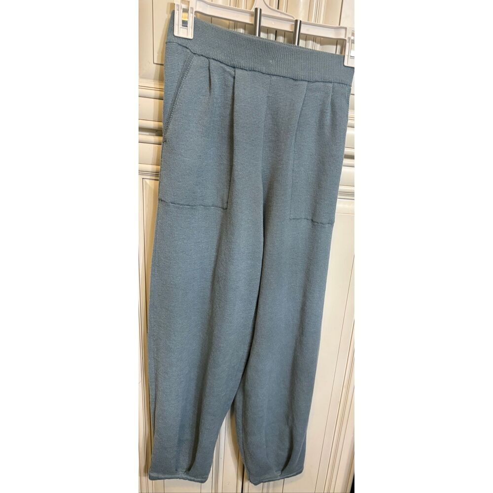 FP Free People Beach Linen Blend Knit Freya Boho Joggers Pockets Blue Size XS